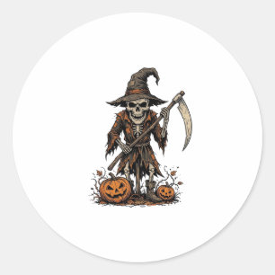 Vintage Halloween Skeleton Scarecrow Pumpkin Shirt Classic Round Sticker