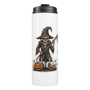Vintage Halloween Skeleton Scarecrow Pumpkin Shirt Thermal Tumbler