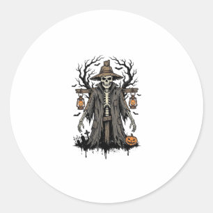 Vintage Halloween Skeleton Scarecrow Shirt Design_ Classic Round Sticker