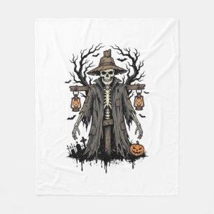 Vintage Halloween Skeleton Scarecrow Shirt Design_ Fleece Blanket