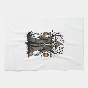 Vintage Halloween Skeleton Scarecrow Shirt Design_ Tea Towel
