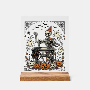 Vintage Halloween Skeleton Sewing Machine Shirt De Acrylic Sign
