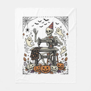 Vintage Halloween Skeleton Sewing Machine Shirt De Fleece Blanket