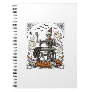 Vintage Halloween Skeleton Sewing Machine Shirt De Notebook