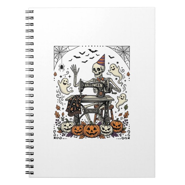 Vintage Halloween Skeleton Sewing Machine Shirt De Notebook (Front)