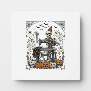 Vintage Halloween Skeleton Sewing Machine Shirt De Plaque
