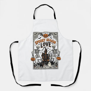 Vintage Halloween Skeleton Spooky Season Love Shir Apron