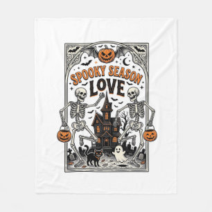 Vintage Halloween Skeleton Spooky Season Love Shir Fleece Blanket