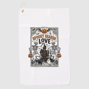 Vintage Halloween Skeleton Spooky Season Love Shir Golf Towel