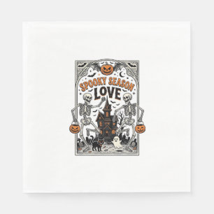 Vintage Halloween Skeleton Spooky Season Love Shir Napkin