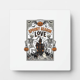 Vintage Halloween Skeleton Spooky Season Love Shir Plaque