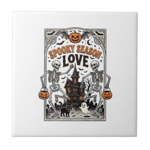 Vintage Halloween Skeleton Spooky Season Love Shir Tile