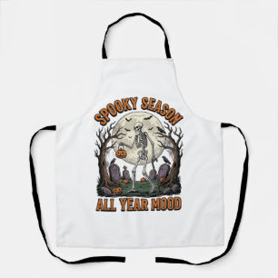 Vintage Halloween Skeleton Spooky Season White Shi Apron