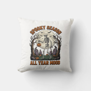 Vintage Halloween Skeleton Spooky Season White Shi Cushion
