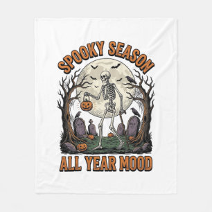 Vintage Halloween Skeleton Spooky Season White Shi Fleece Blanket