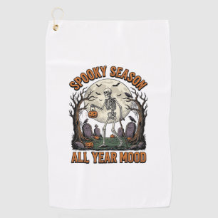 Vintage Halloween Skeleton Spooky Season White Shi Golf Towel