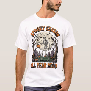 Vintage Halloween Skeleton Spooky Season White Shi T-Shirt