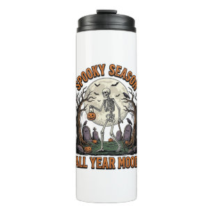 Vintage Halloween Skeleton Spooky Season White Shi Thermal Tumbler