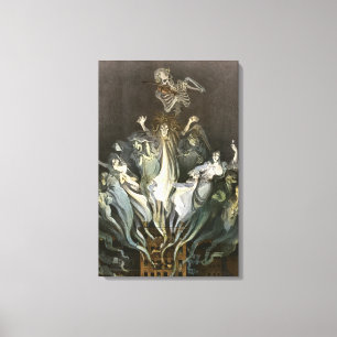 Vintage Halloween, Skeleton Violinist and Ghosts Canvas Print