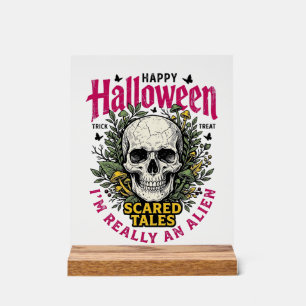 Vintage Halloween Skull Alien Graphic for White Sh Acrylic Sign
