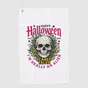Vintage Halloween Skull Alien Graphic for White Sh Golf Towel