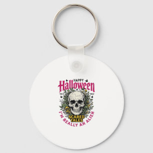 Vintage Halloween Skull Alien Graphic for White Sh Key Ring