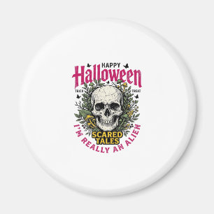 Vintage Halloween Skull Alien Graphic for White Sh Magnet
