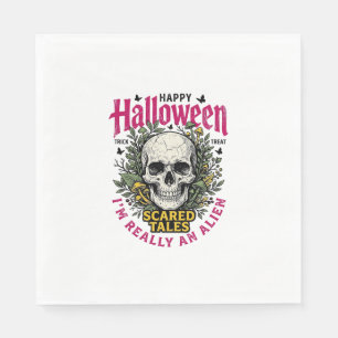 Vintage Halloween Skull Alien Graphic for White Sh Napkin