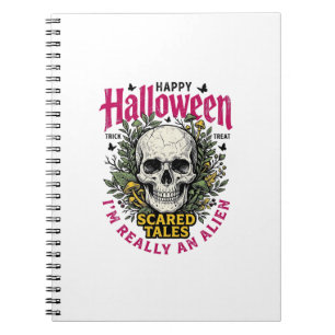 Vintage Halloween Skull Alien Graphic for White Sh Notebook
