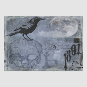 Vintage Halloween Skull and Crow Decoupage Tissue Paper