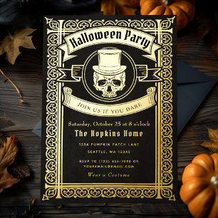 Vintage Halloween Skull in Top Hat Party Invitatio