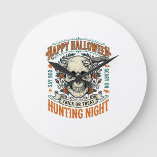 Vintage Halloween Skull Trick or Treat Shirt Desig Large Clock