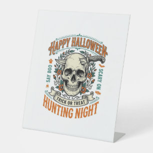 Vintage Halloween Skull Trick or Treat Shirt Desig Pedestal Sign