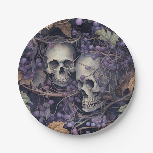 Vintage Halloween Skulls Paper Plate (Front)