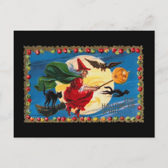 Vintage Halloween Spirit Witch Invitation Postcard (Front)