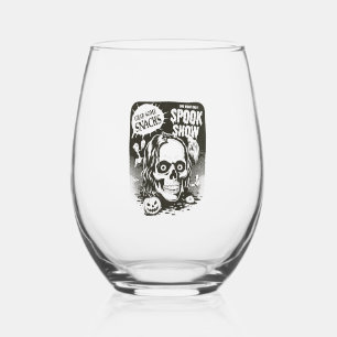 Vintage Halloween Spook Show Stemless Wine Glass