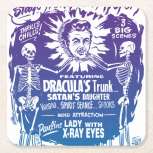 Vintage Halloween Spook Show Temple of Mystery Square Paper Coaster