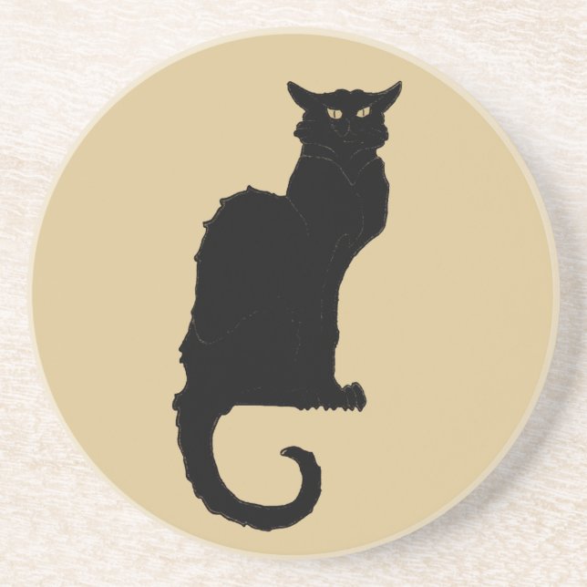 Vintage Halloween, Spooky Art Nouveau Black Cat Coaster (Front)