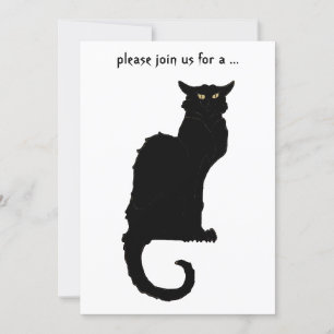 Vintage Halloween, Spooky Art Nouveau Black Cat Invitation