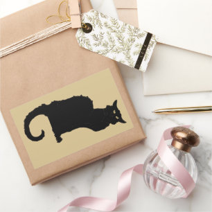 Vintage Halloween, Spooky Art Nouveau Black Cat Rectangular Sticker