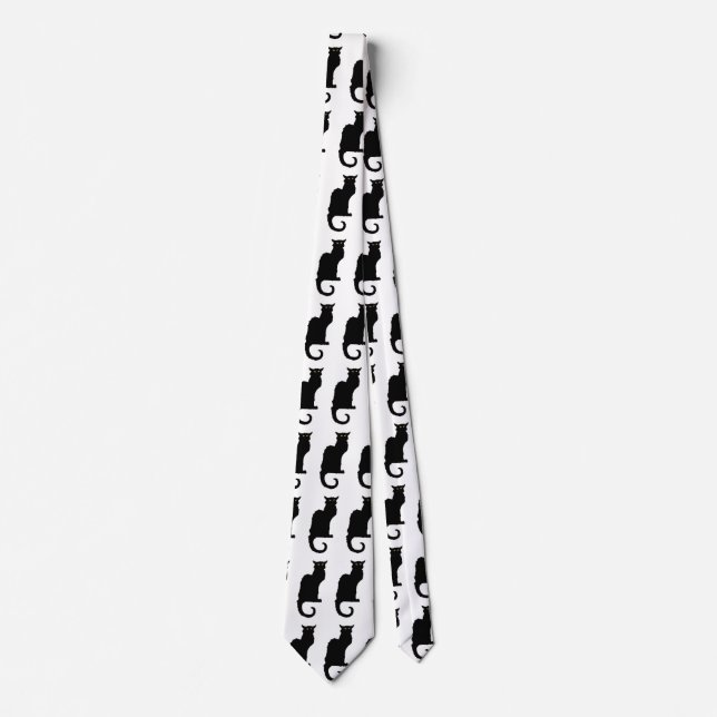 Vintage Halloween, Spooky Art Nouveau Black Cat Tie (Front)