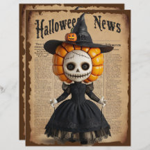 Vintage Halloween Spooky Doll Scrapbook Paper 
