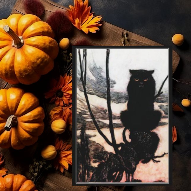 Vintage Halloween Spooky Haunted Black Cat  Card (Creator Uploaded)