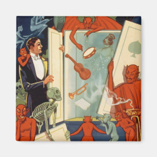 Vintage Halloween, Spooky Magic Act with Magician Magnet