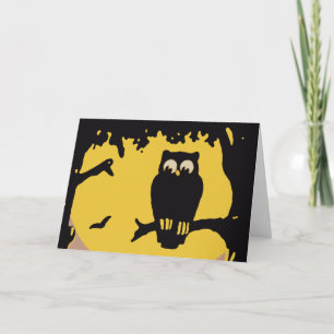 Vintage Halloween, Spooky Owl in Tree with Moon Card