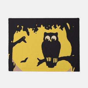 Vintage Halloween, Spooky Owl in Tree with Moon Doormat