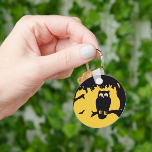 Vintage Halloween, Spooky Owl in Tree with Moon Key Ring