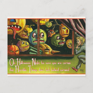 Vintage Halloween spooky pumpkins postcard