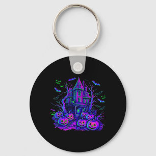 Vintage Halloween Spooky Scene Retro Pumpkin Scary Key Ring
