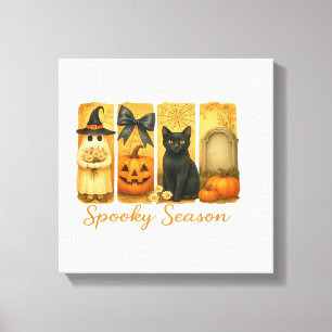 Vintage Halloween Spooky Season, cute ghost floral Canvas Print